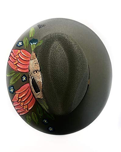 Handmade and Handpainted Chic Hats with real white palm -  One Size - Skull