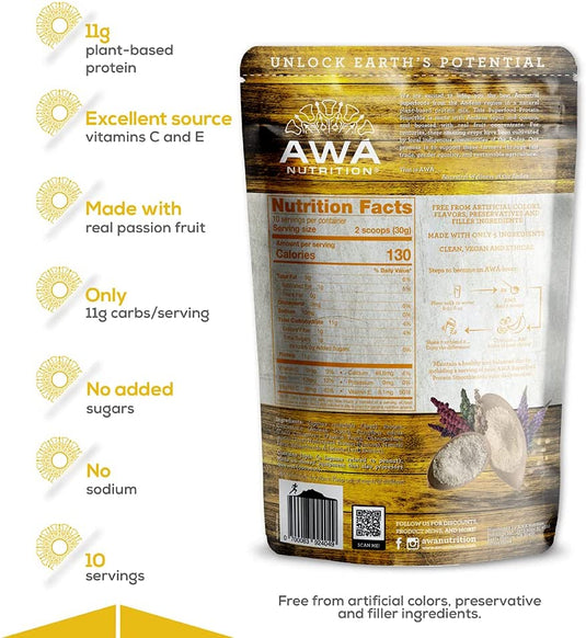 AWA Nutrition Superfood Protein Smoothie Powder Mix | Passion Fruit Natural Flavor | Gluten-Soy-Dairy Free | Vegan | Source of Vitamins & Smart Carbs | Made with Ancestral Superfoods