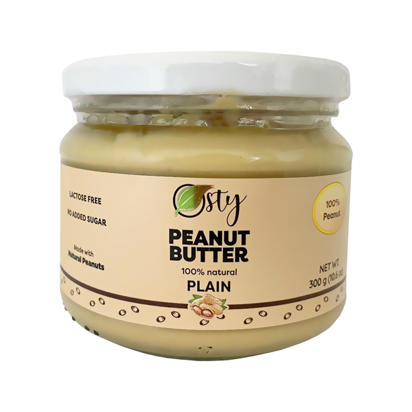 Osty Classic Peanut butter 100% Natural and Organic ingredients. Made with natural almonds and sweetened with agave syrup, 10 ounce Jar. - Classic Peanut Butter