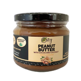 Peanut butter 100% Natural and Organic ingredients. Made with natural almonds and sweetened with agave syrup, 10 ounce Jar. - Peanut Butter with Cocoa and Coconut