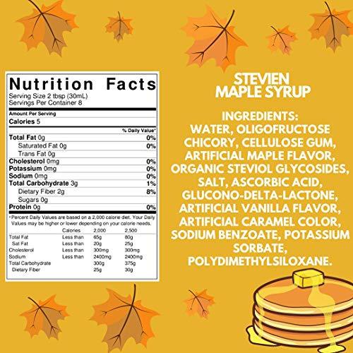 Stevien Keto Sugar Free Maple Syrup - Vegan - Low Carb - Gluten Free - Low Calorie - Sweetened with Organic Stevia Pack of 1