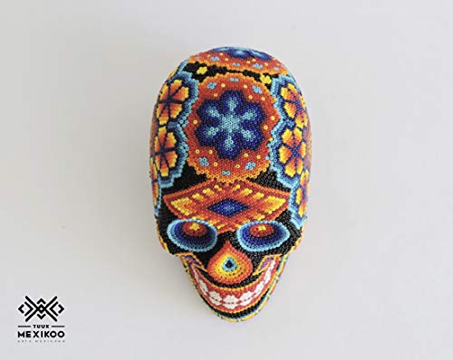 Handmade Huichol Skull, Mexican Art Materials Assorted Colors (Multicolor)
