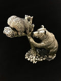 Silver Plated Mother and Baby Bear Sculpture Figurine