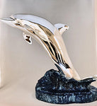 Serendipia Silver Swimming Dolphin Figurine on Splashing Blue Waves