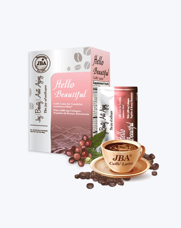 Load image into Gallery viewer, JBA Caffe Latte with Collagen , for luminous skin with 1,000 mg Collagen Peptides &amp; Beauty Botanicals, Improves skin hydration and elasticity, Reduces the appearance of wrinkles (Hello Beautiful Caffe Latte)
