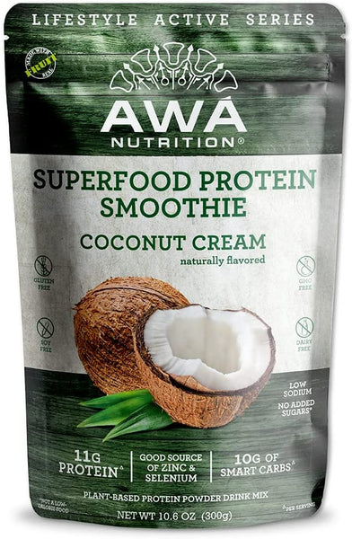 AWA Nutrition Superfood Protein Smoothie Powder Mix | Coconut Cream Natural  Flavor | Gluten-Soy-Dairy Free | Vegan | Source of Minerals & Smart Carbs