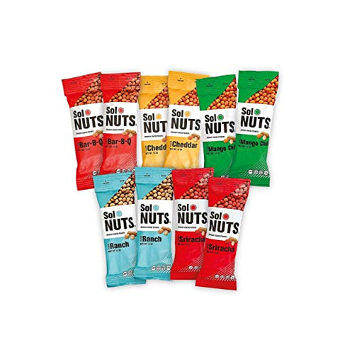 Crunchy Coated Peanuts, 10 Pack Assorted Flavors ( Cheddar, Sriracha, BBQ, Mango Chili, Ranch) (Tasting Kit)
