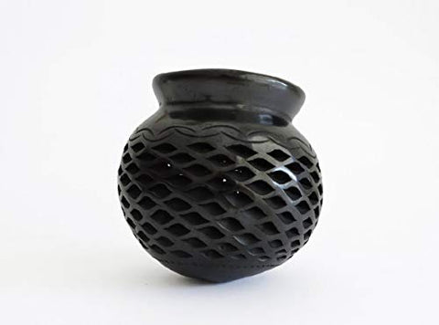 Handmade Mexican Clay Decor Vase/Pot , Perfect for Home Decor, Flowers ( Straw Base not Included) (HorizontalWaves, 4.5 inx4 in)