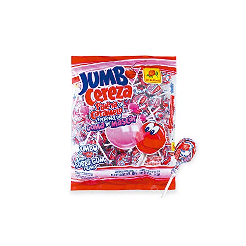 De La Rosa Jumbo Cherry Lollipop, bubble gum pop, bag of 50