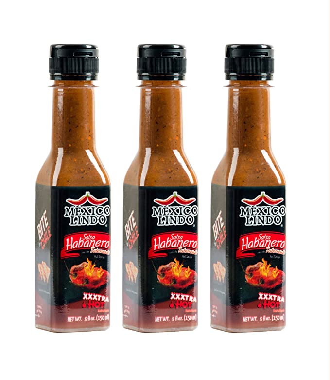 Load image into Gallery viewer, Mexico Lindo Habanero Hot Sauce Xxxtra Hot | 83,200 Scoville Level | Mix of Habanero, Tatemados &amp; Spices | Perfect for Quesadillas, Soups &amp; Nachos | 5 Fl Oz Bottles
