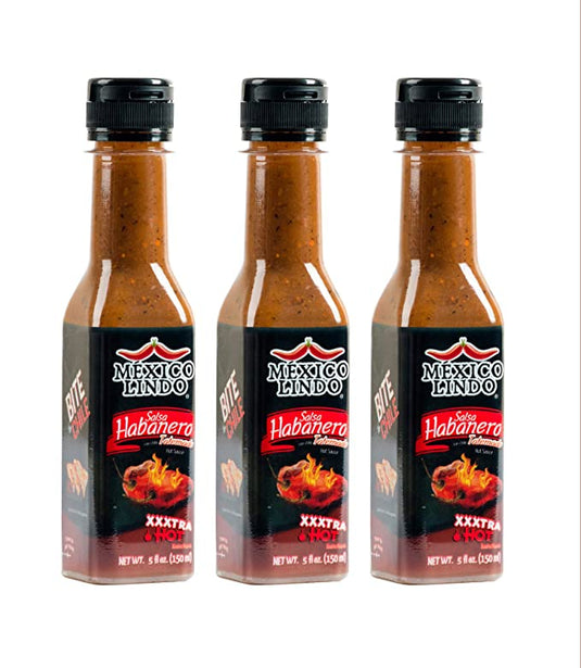 Mexico Lindo Habanero Hot Sauce Xxxtra Hot | 83,200 Scoville Level | Mix of Habanero, Tatemados & Spices | Perfect for Quesadillas, Soups & Nachos | 5 Fl Oz Bottles