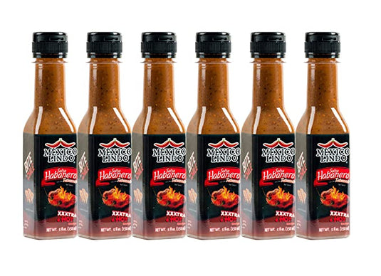 Mexico Lindo Habanero Hot Sauce Xxxtra Hot | 83,200 Scoville Level | Mix of Habanero, Tatemados & Spices | Perfect for Quesadillas, Soups & Nachos | 5 Fl Oz Bottles