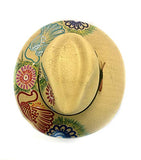 Handmade and Handpainted Chic Hats with real white palm -  One Size - Brown with Flowers