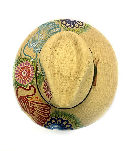 Load image into Gallery viewer, Handmade and Handpainted Chic Hats with real white palm -  One Size - Brown with Flowers
