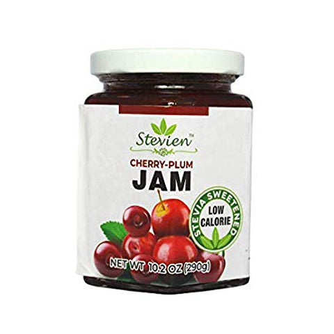 Stevien Sweet Cherry Plum Jam No Added Sugar - Keto and Diabetic Friendly, Vegan, Gluten Free, Made with Real Fruit - Sweetened with Organic Stevia