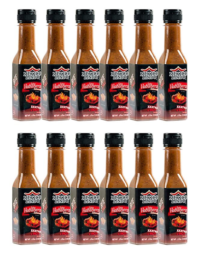 Load image into Gallery viewer, Mexico Lindo Habanero Hot Sauce Xxxtra Hot | 83,200 Scoville Level | Mix of Habanero, Tatemados &amp; Spices | Perfect for Quesadillas, Soups &amp; Nachos | 5 Fl Oz Bottles
