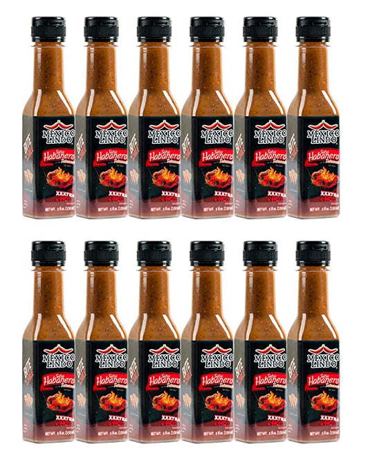 Mexico Lindo Habanero Hot Sauce Xxxtra Hot | 83,200 Scoville Level | Mix of Habanero, Tatemados & Spices | Perfect for Quesadillas, Soups & Nachos | 5 Fl Oz Bottles