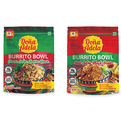 Doña Adela Cochinita Pibil, Chilorio and Burrito bowls tasting pack Ready to Eat, Mexican Food, no preservatives, no need to refrigerate (Burrito Brown Red and Green)