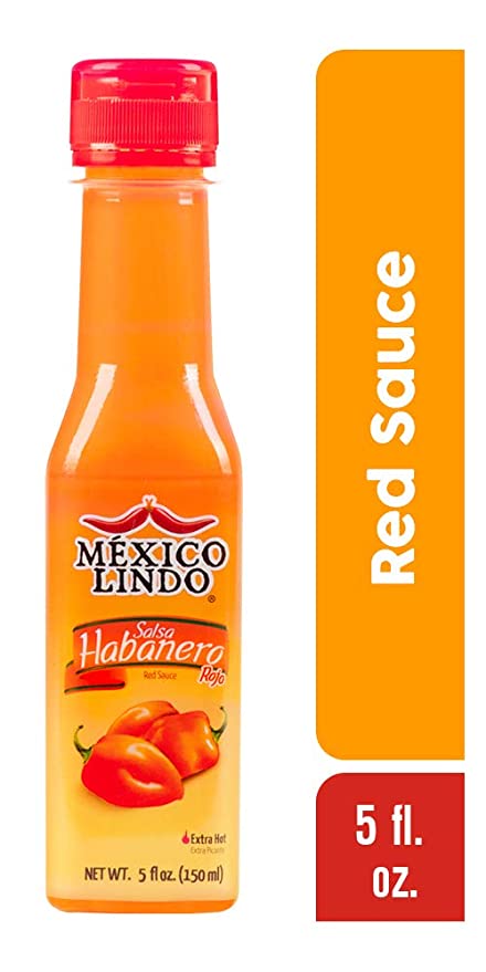 Mexico Lindo Red Habanero Hot Sauce | Real Red Habanero Chili Pepper | 78,200 Scoville Level | Enjoy with Mexican Food, Seafood & Pasta | 5 Fl Oz Bottles