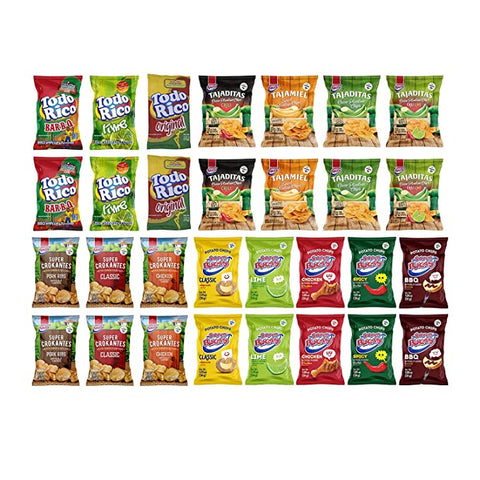 Super ricas flavored potato chips, plantain chips. Assorted styles. (Mix Flavor, 30 units)