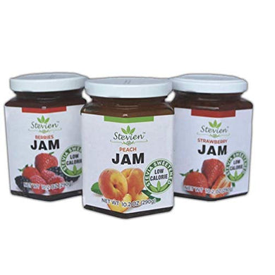 Stevien Jam No Added Sugar - Sweet Strawberry, Peach, and Mixed Berry - 3 Jars