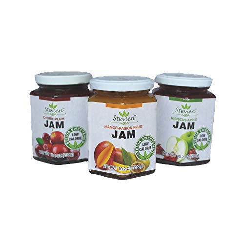 Load image into Gallery viewer, Stevien Jam No Added Sugar - Mango-Passion Fruit, Hibiscus-Apple and Cherry-Plum - 3 Jars
