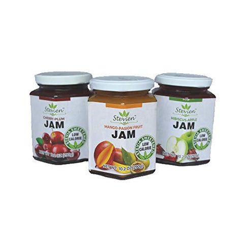 Stevien Jam No Added Sugar - Mango-Passion Fruit, Hibiscus-Apple and Cherry-Plum - 3 Jars