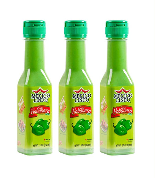 Mexico Lindo Green Habanero Hot Sauce | Real Green Habanero Chili Pepper | Enjoy with Mexican Food, Seafood & Pasta | 5 Fl Oz Bottles